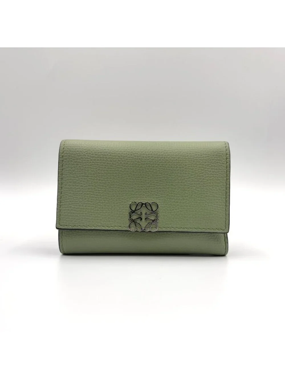 Loewe Wallet Khaki Green Anagram Trifold Silver